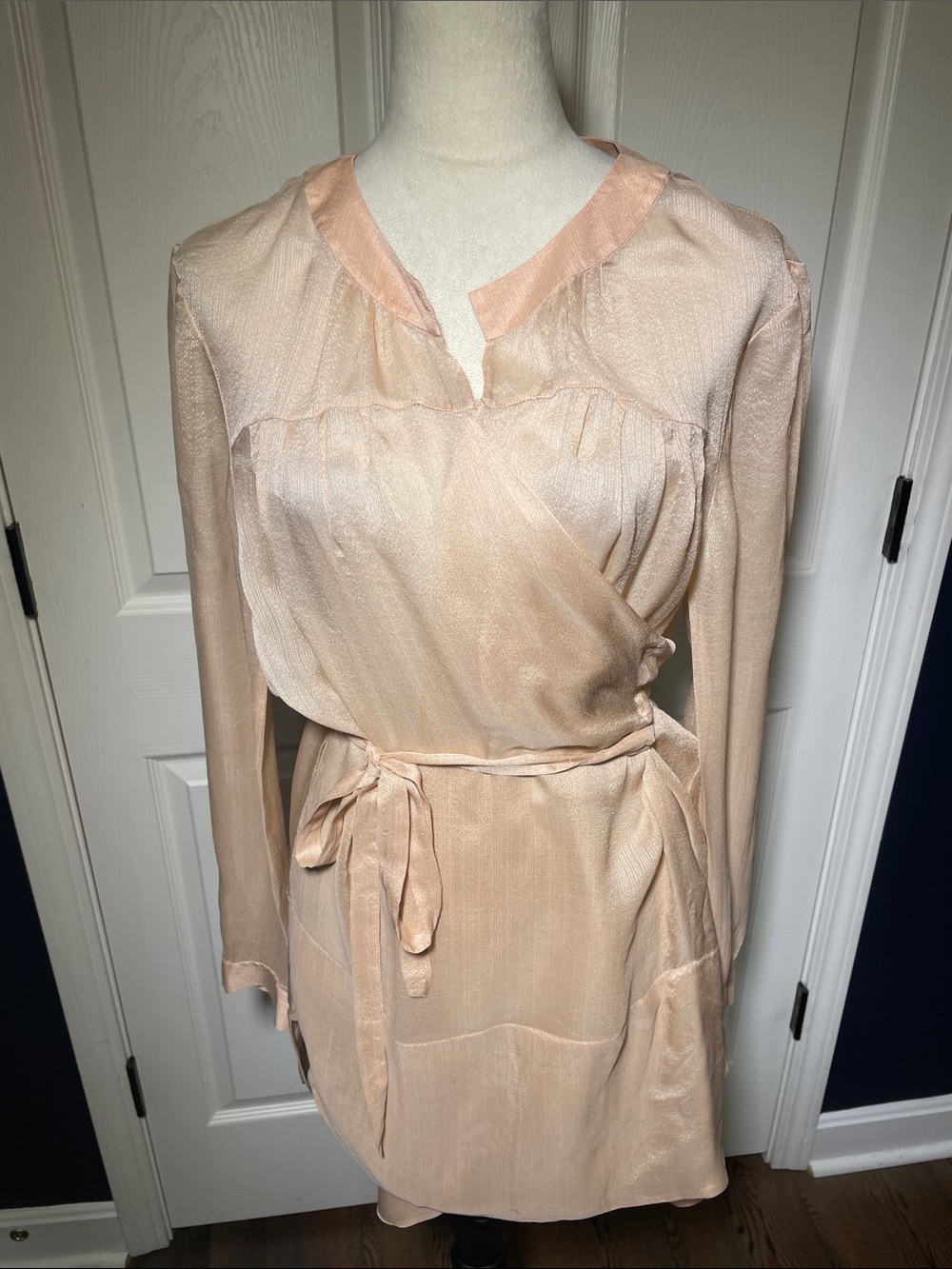 Vanessa Bruno Silk Blouse Blush Pink Wrap Top Sheer Belted Tunic Size L